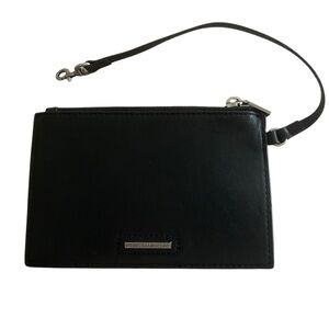 Rebecca Minkoff Black Flat Leather Zip Top Wristlet Wallet